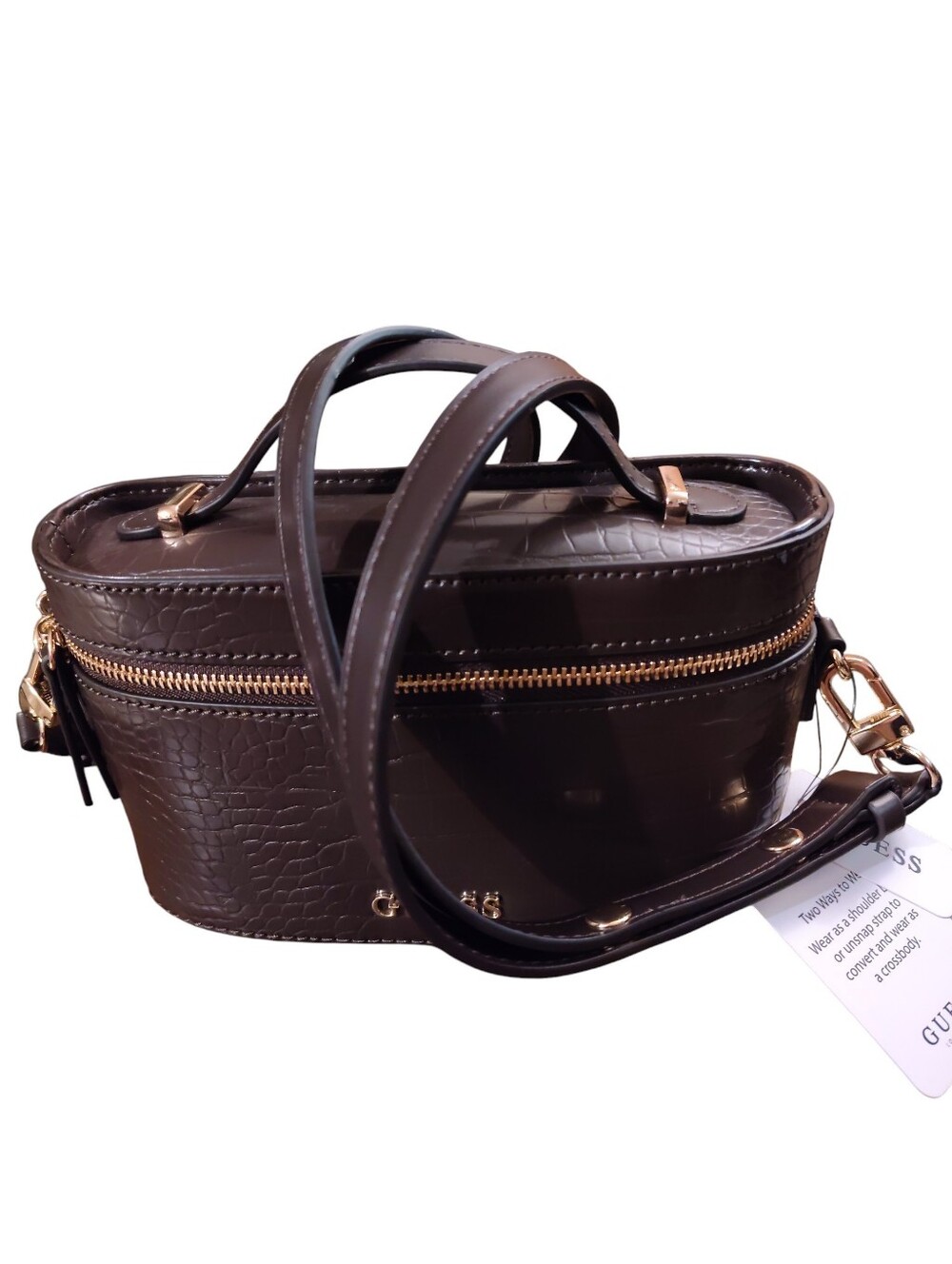 Guess Dark Brown Croc Crossbody Bag Or Shoulder Handbag, NWT